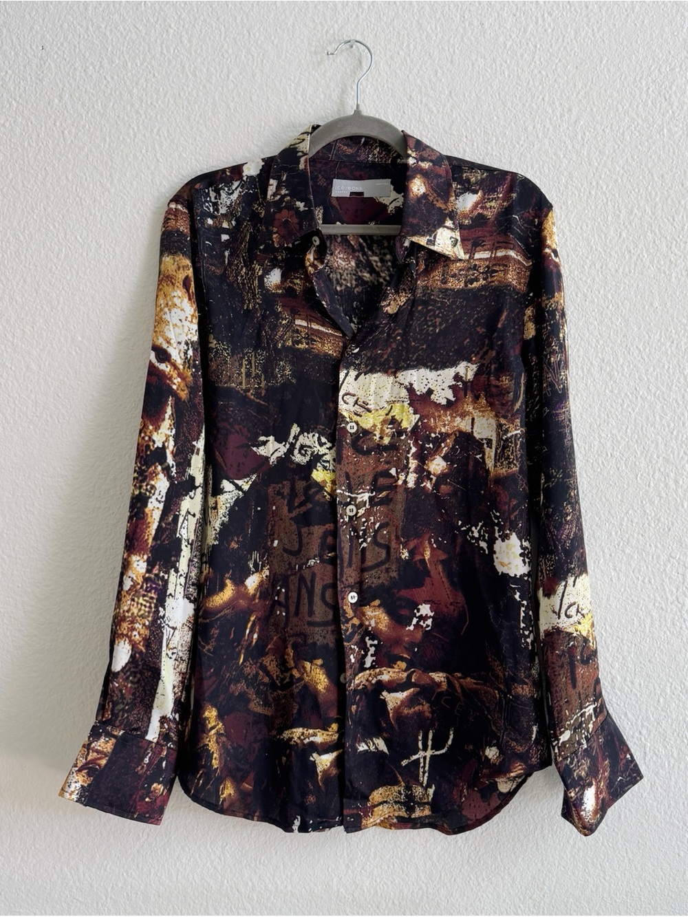 ICE JEANS Vintag Silk Abstract Print Long-Sleeve Shirt